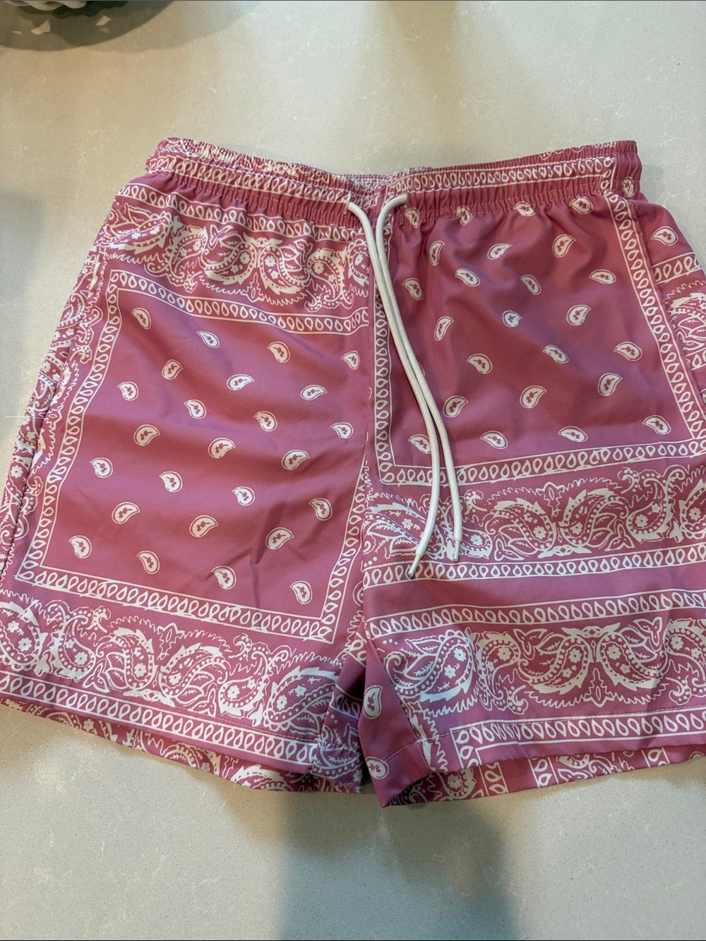 SHEIN Men’s Pink Paisley Athletic Drawstring Shorts